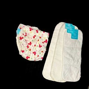 CHARLIE BANANA One-Size Diaper + 3 fleece liners. 0-36 months. Butterflies.
